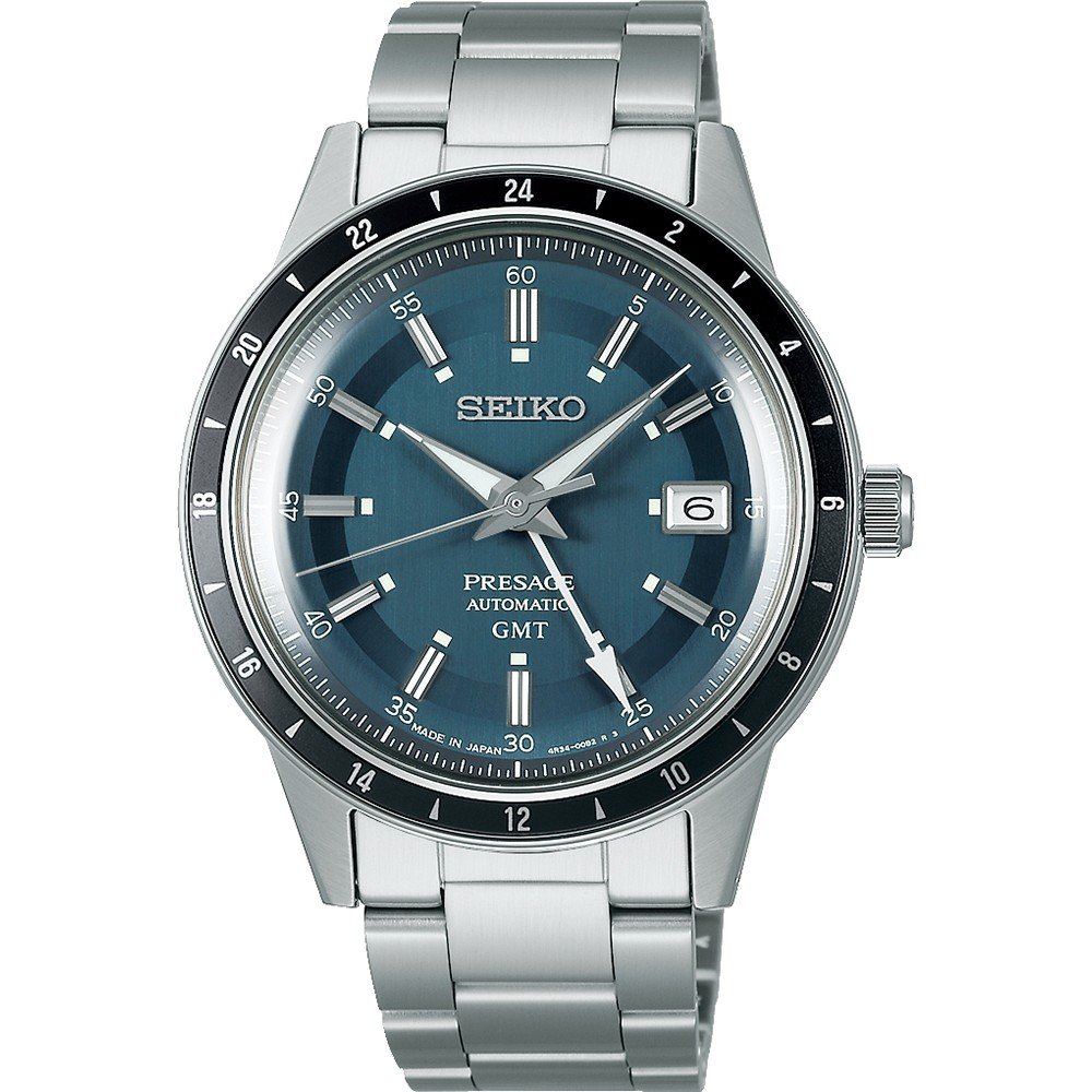 Zegarek męski Seiko Presage SSK009J1 z niebieską tarczą, stalową kopertą i bransoletą.