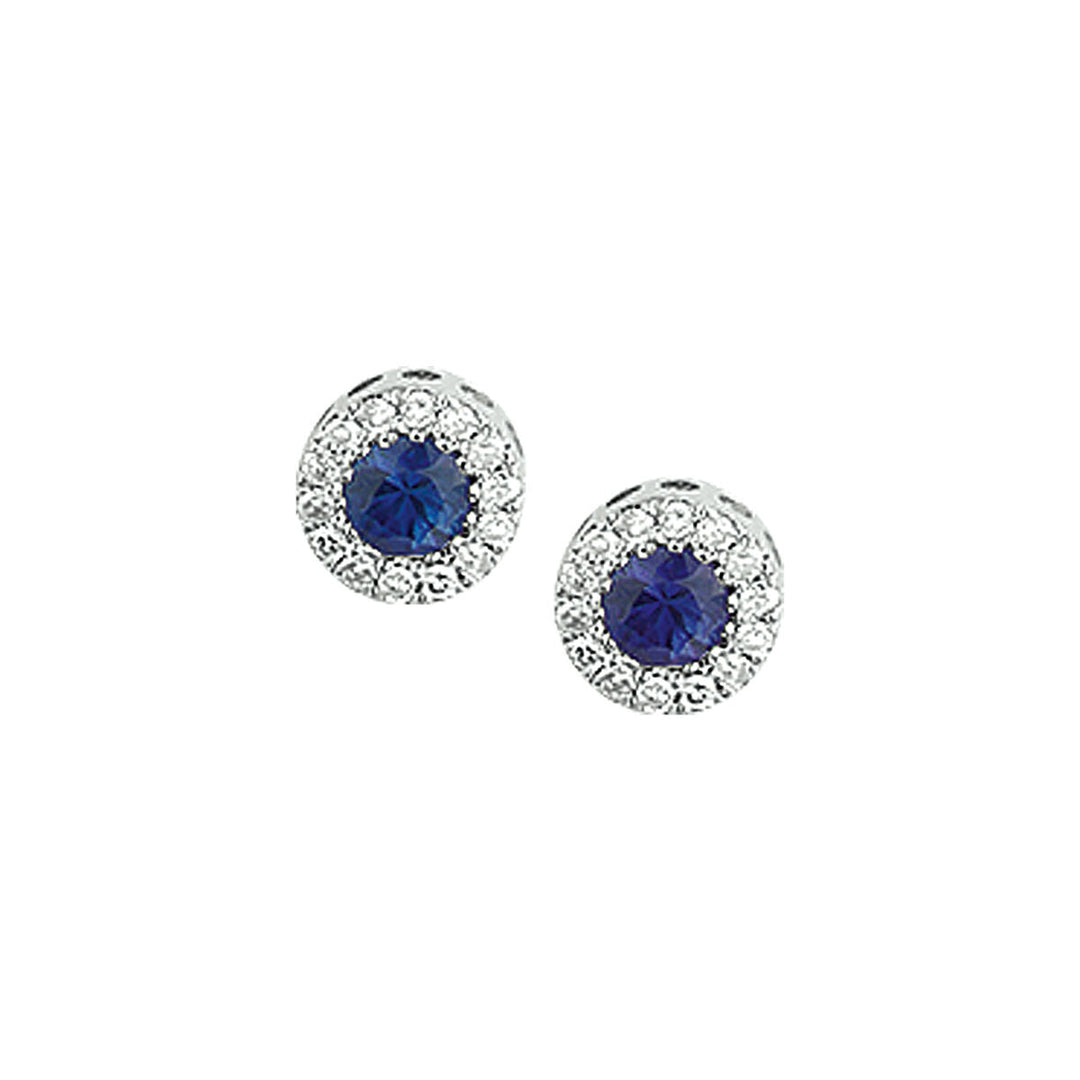 oorknoppen saffier en diamant 0.08ct(2x0.04ct)h si halo 14K witgoud