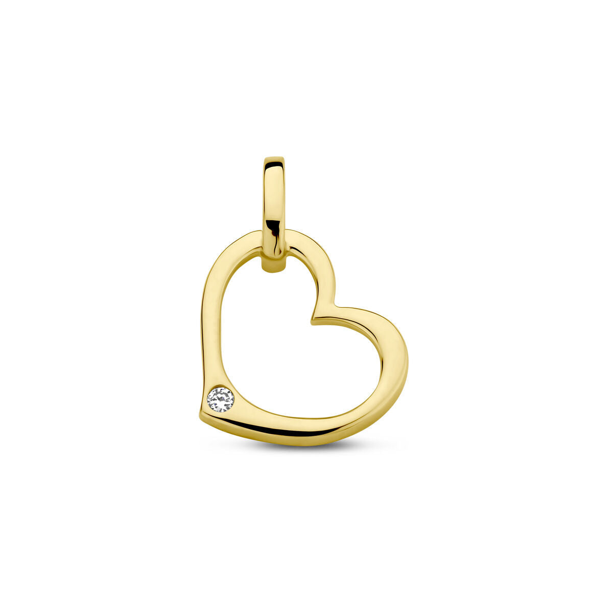 Hanger in de vorm van een hart van 14K geelgoud met een kleine diamant van 0.01 ct.