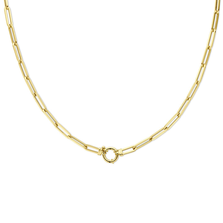 Gouden dames ketting paperclip vierkante buis met groot springslot 14K