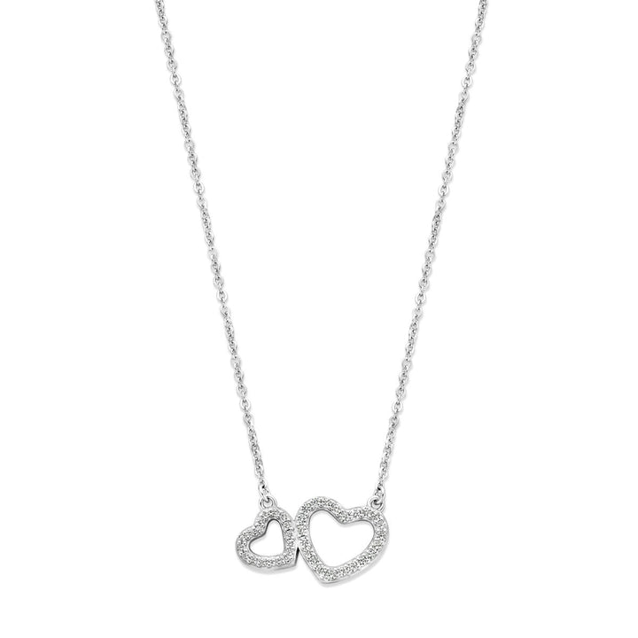 Zilveren ketting dames hartjes zirkonia gerhodineerd