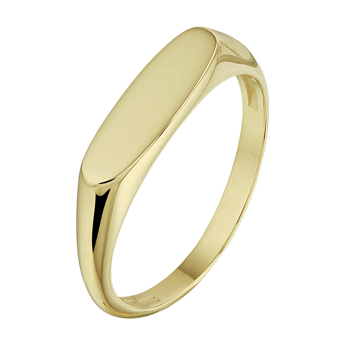 De Van der Kooij Collectie graveerring 14K geelgoud is een elegante damesring, met een gladde ovale bovenzijde en een glanzende afwerking-perfect als luxe accessoire.