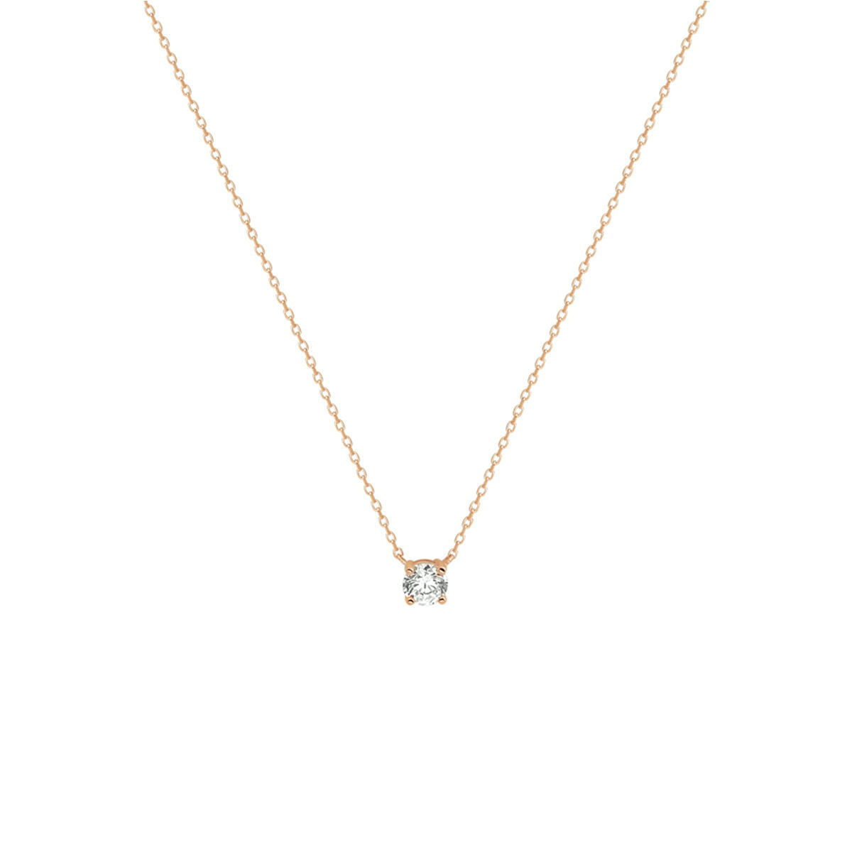 Collier van 14K roségoud met een zirkonia hanger, verstelbaar van 40 tot 44 cm.