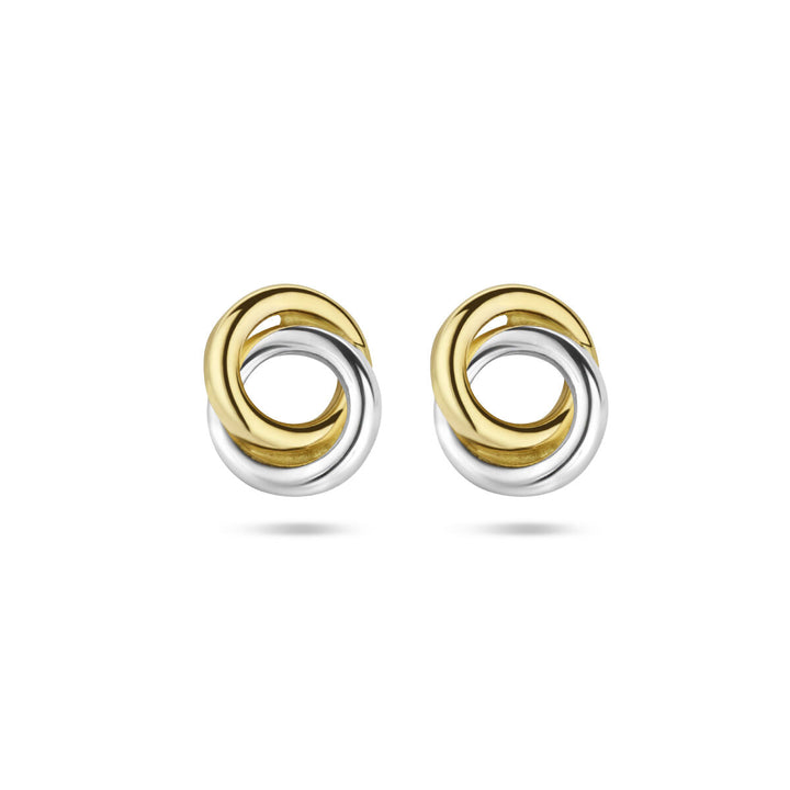 oorknoppen rondjes bicolor gestift 14K geelgoud