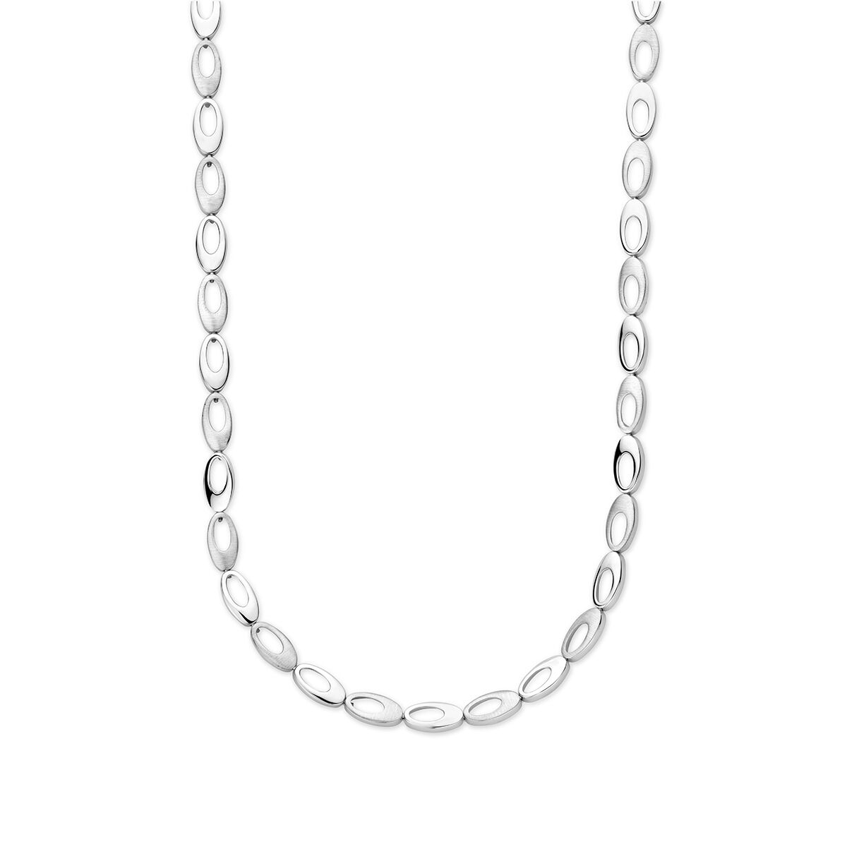 Naszyjnik 7,0 mm o długości 45 cm, wykonany z polerowanego i matowego srebra, pokryty rhodium.