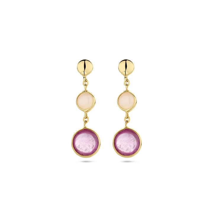 oorhangers roze robijn en roze opaal 14K geelgoud