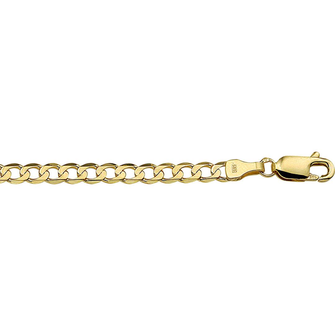 Een close-up van de Van der Kooij Collectie Gouden ketting heren - gourmette 6-zijdes geslepen 3,9 mm 14K, met platte in elkaar grijpende schakels en een karabijnsluiting op een witte achtergrond.