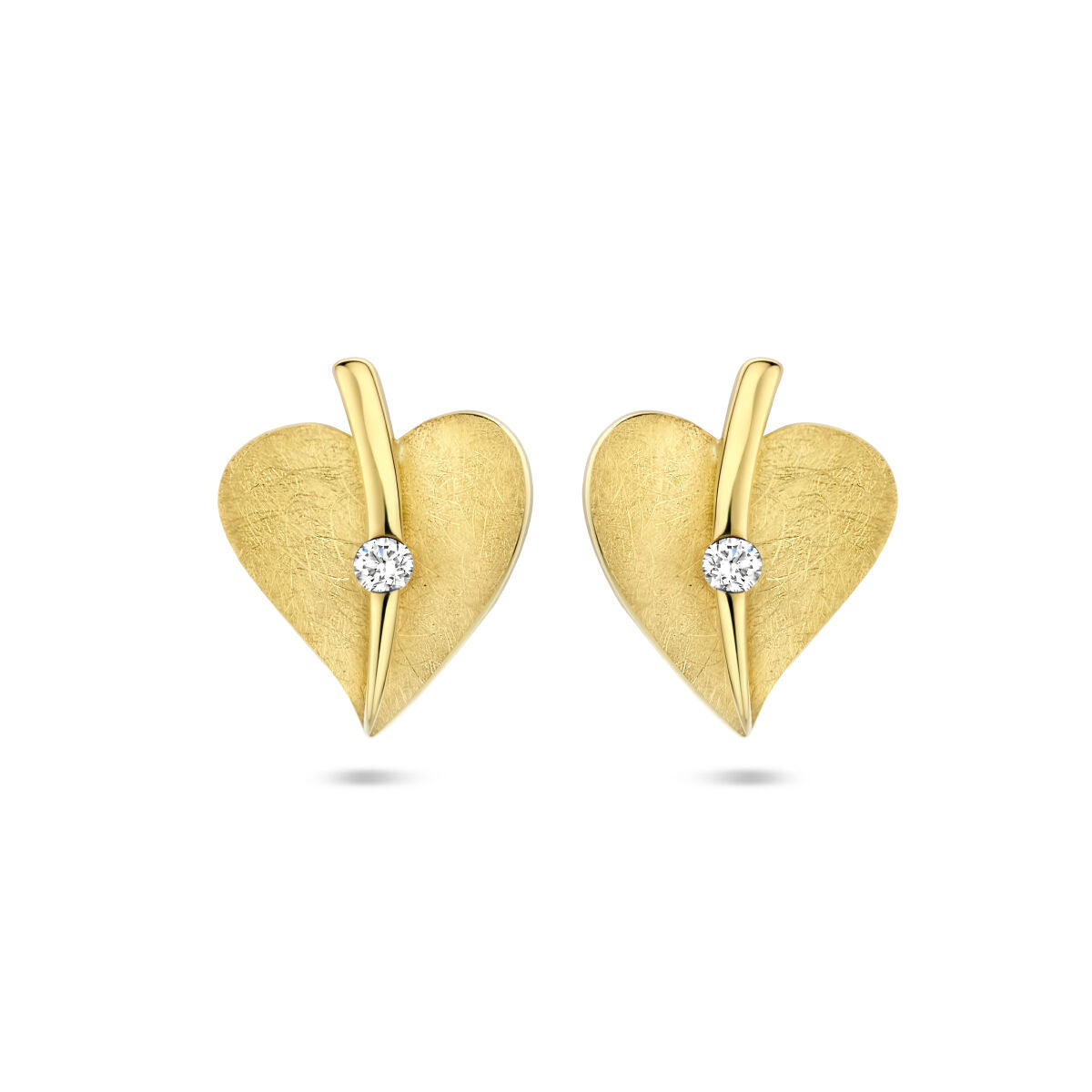kolczyki wkrętki serce zarysowane diament 0.04ct (2x 0.02ct) h si 14K żółte złoto