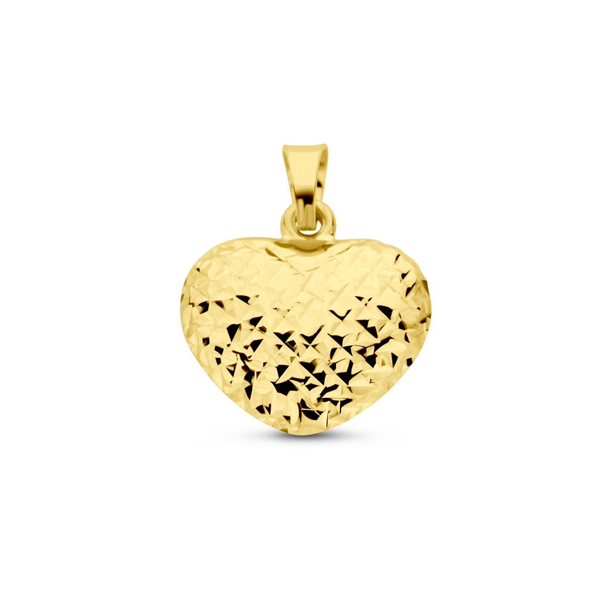 Hanger in de vorm van een hart, gediamanteerd, van 14K geelgoud met een glanzende afwerking.