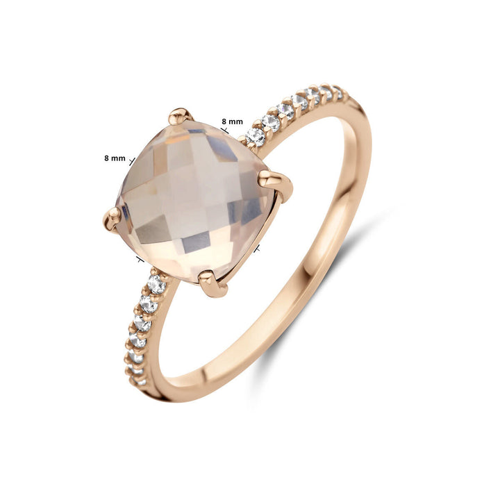 ring rozenkwarts en zirkonia 14K roségoud