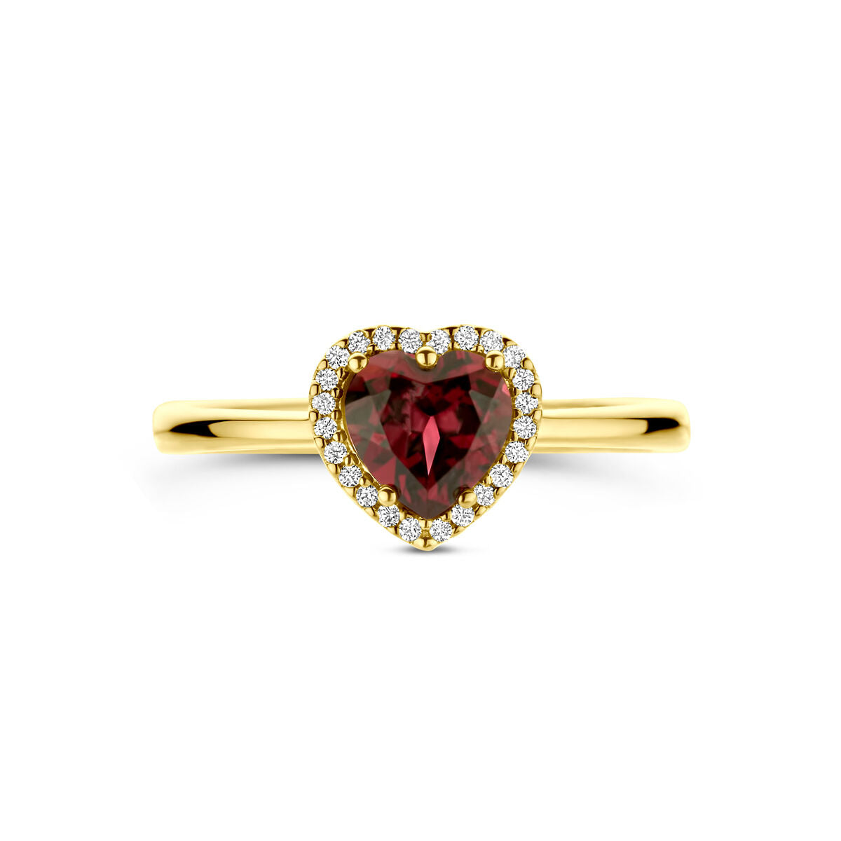 pierścionek serce różowy rodolit i diament 0.06ct h si 14K żółte złoto
