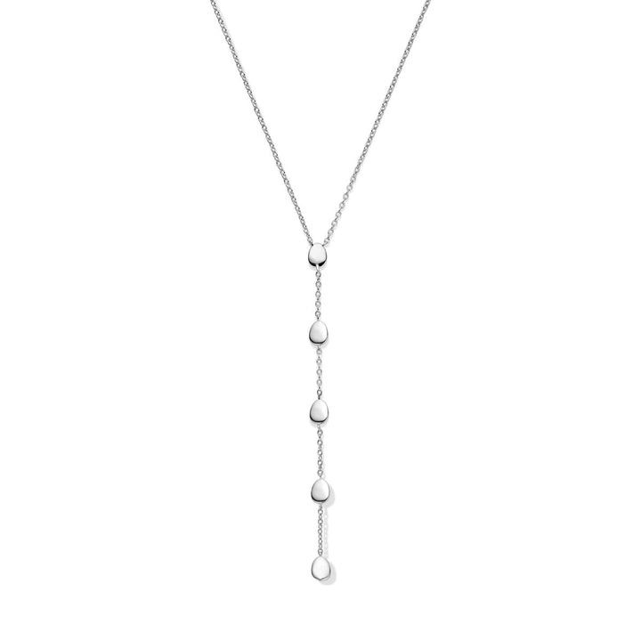 De Van der Kooij Collectie y-collier 40 + 5 cm is een gehodineerd zilveren ketting met een minimalistisch ontwerp en vijf kleine druppelvormige hangers die verticaal aan een fijne ketting hangen.