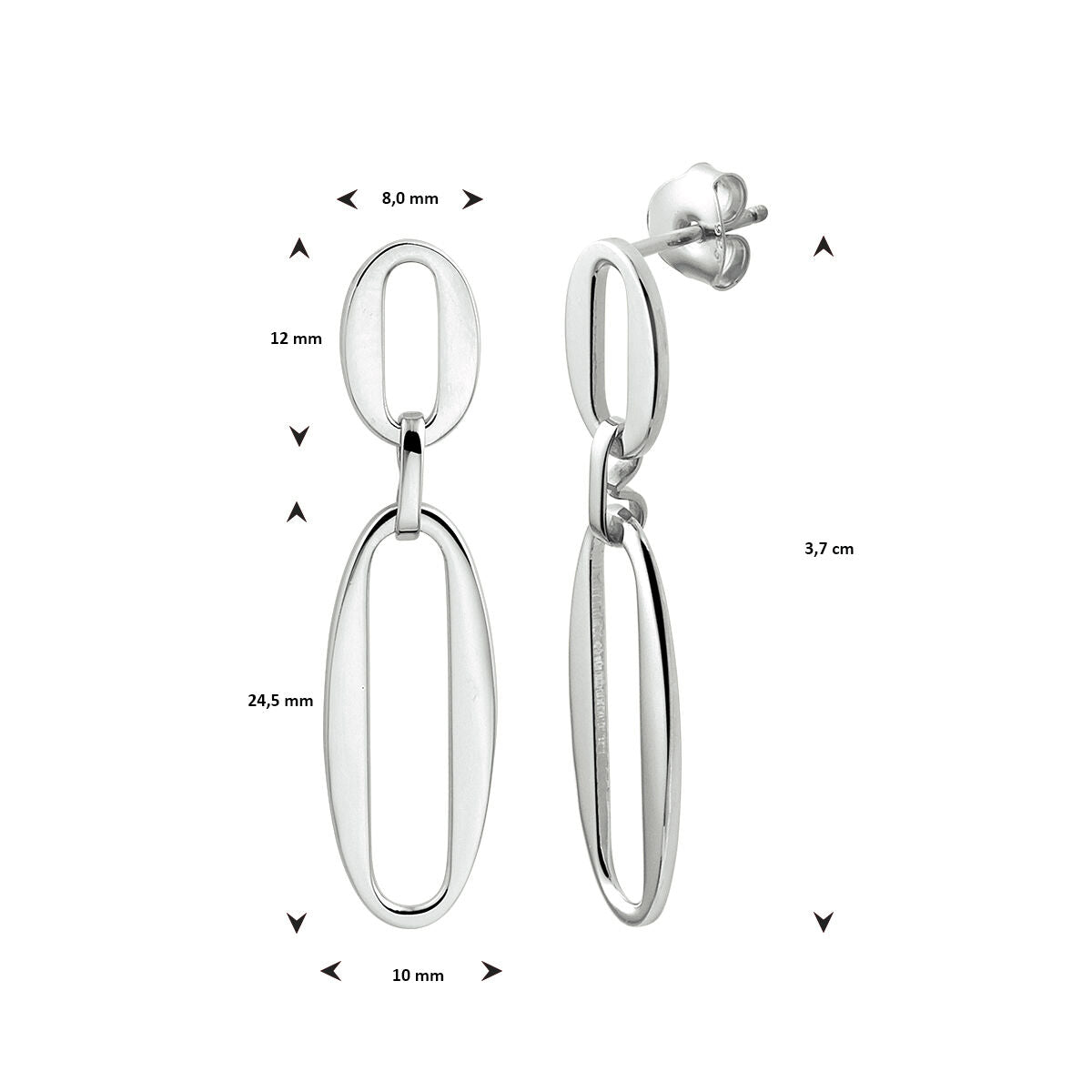 kolczyki paperclip srebro rodowane