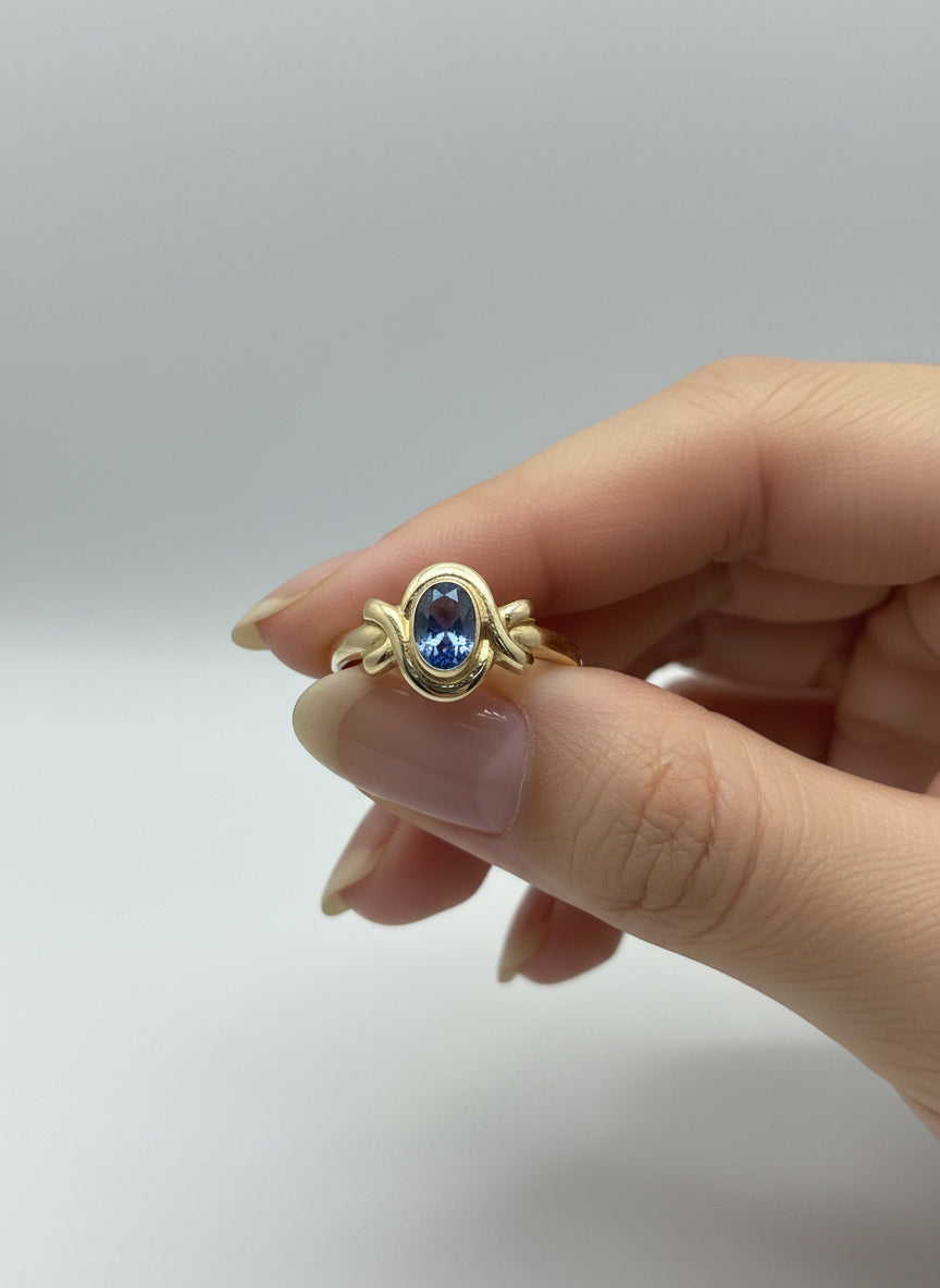 vintage złoty pierścionek 14k topaz 1gr