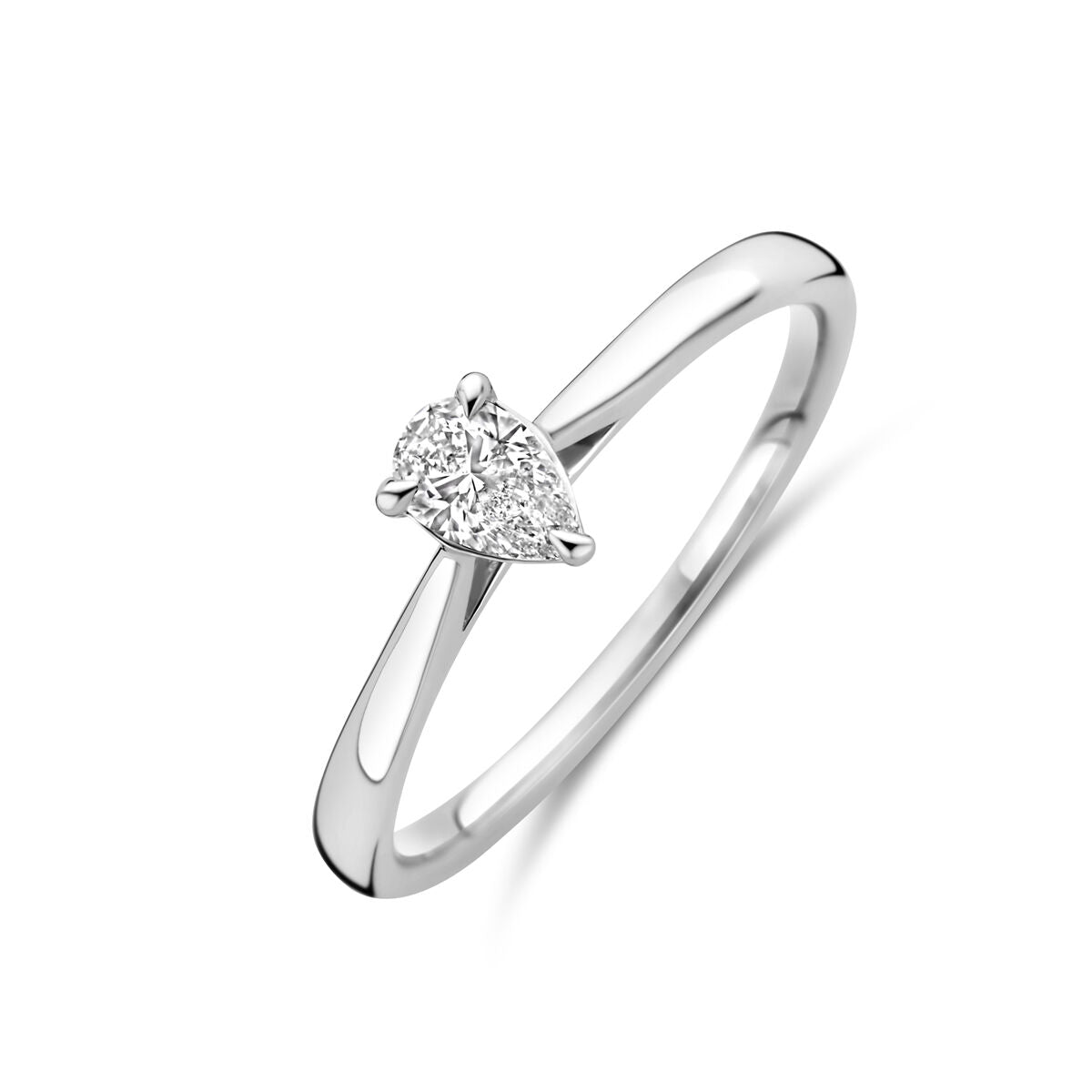 pierścionek z lab-grown diamentem 0,25 ct w kształcie łzy, wykonany z białego złota 14K.