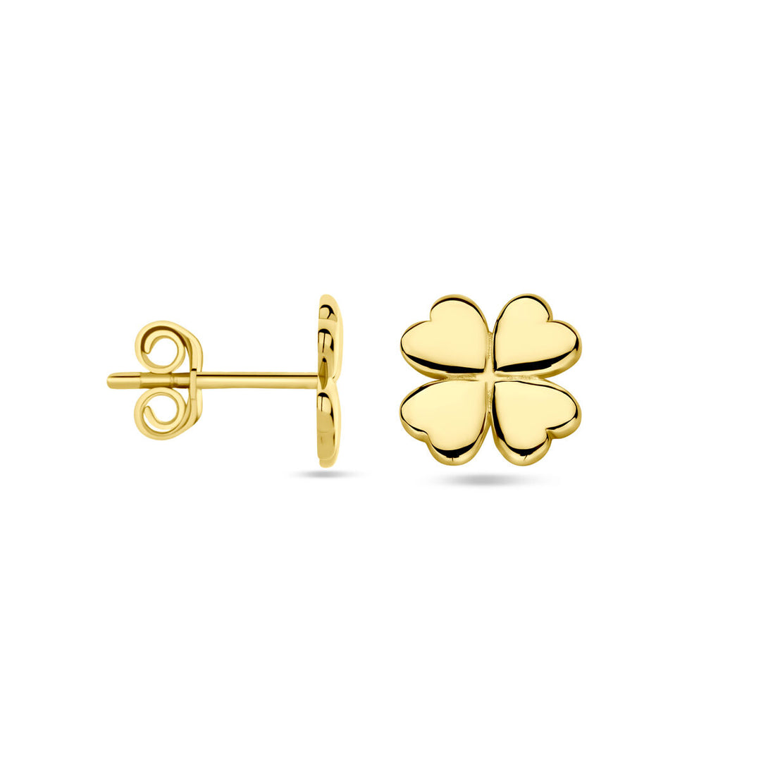 oorknoppen klavertje 7 mm 14K geelgoud