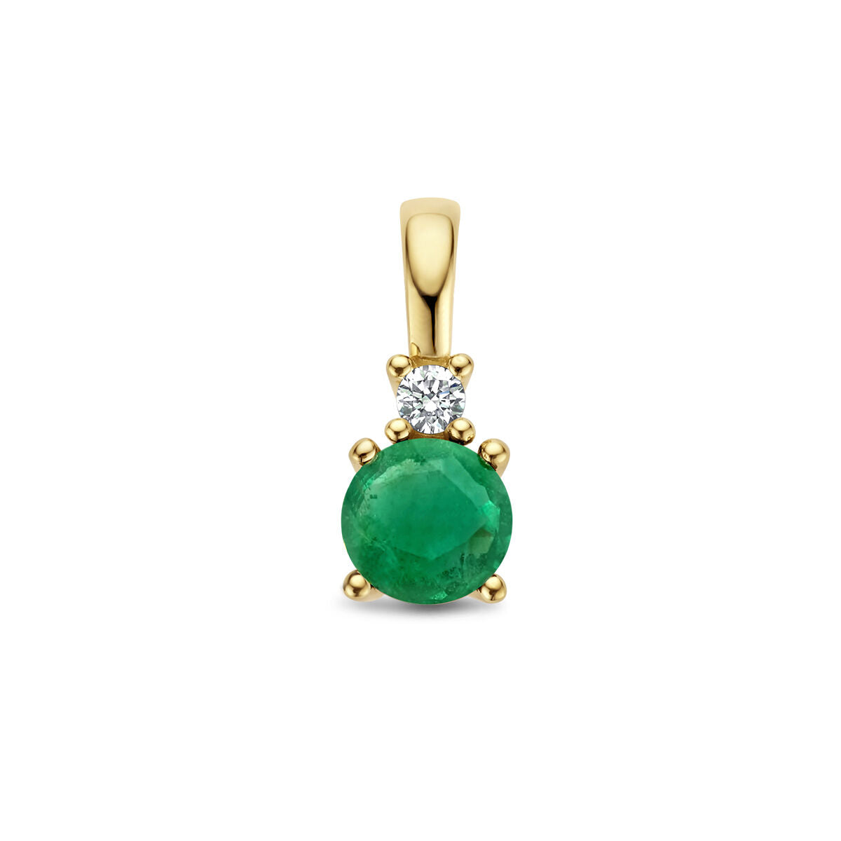 Wisiorek z zielonym szmaragdem i diamentem 0,02 ct w złotej oprawie 14K.