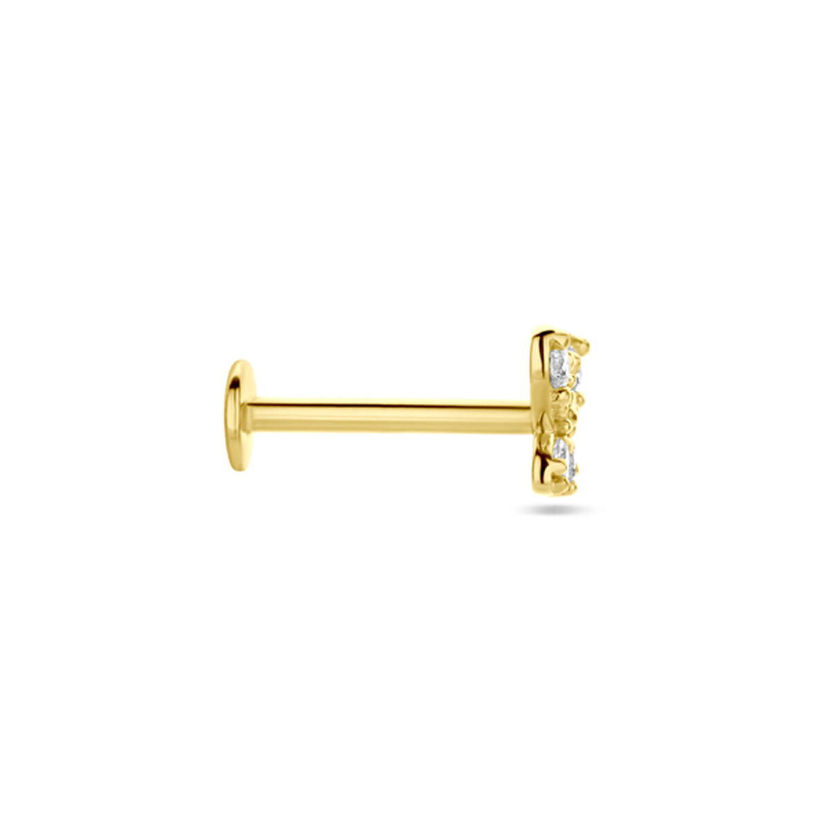 piercing z płaskim tyłem motyl cyrkonia 4,5 mm 14K żółte złoto