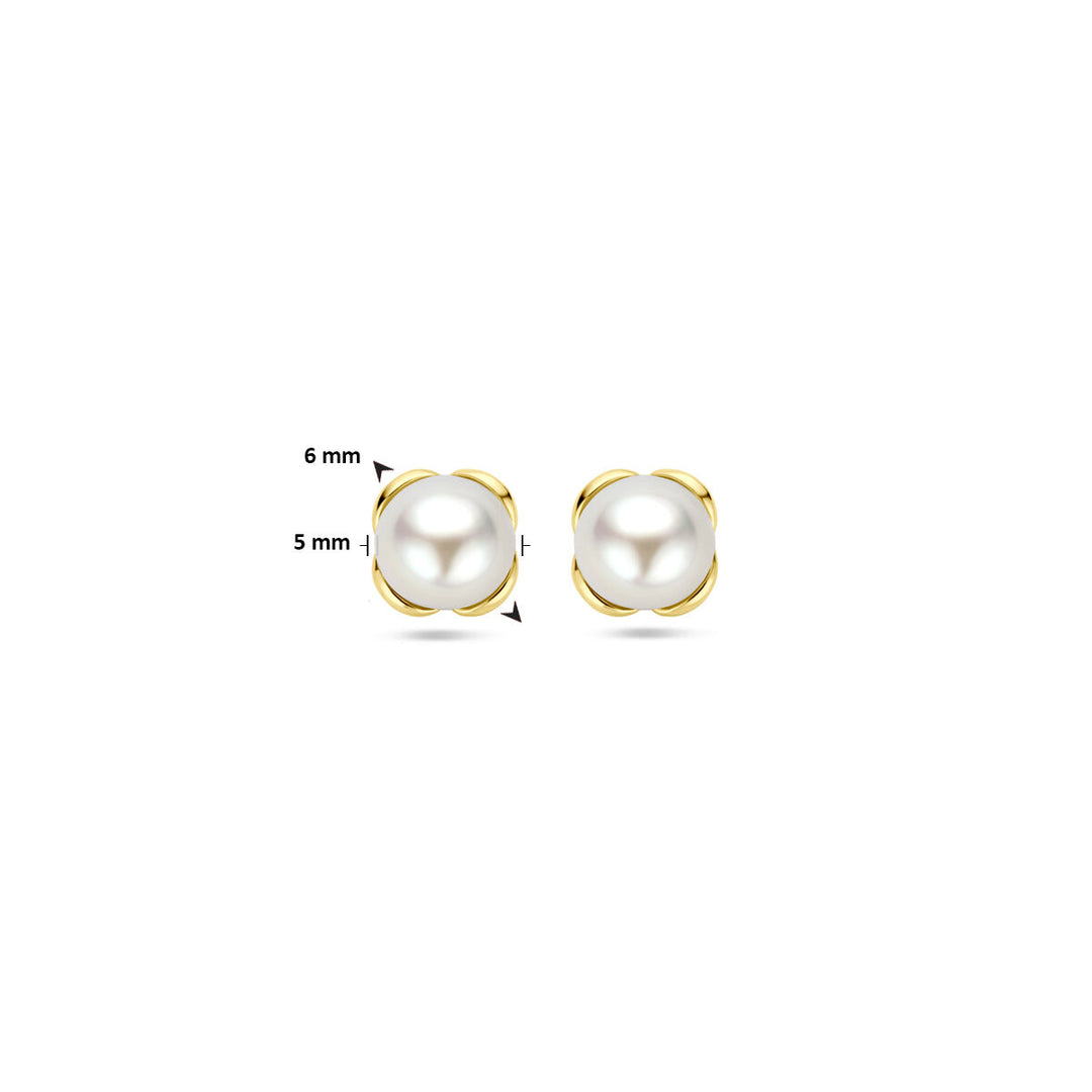 oorknoppen bloem parel 14K geelgoud
