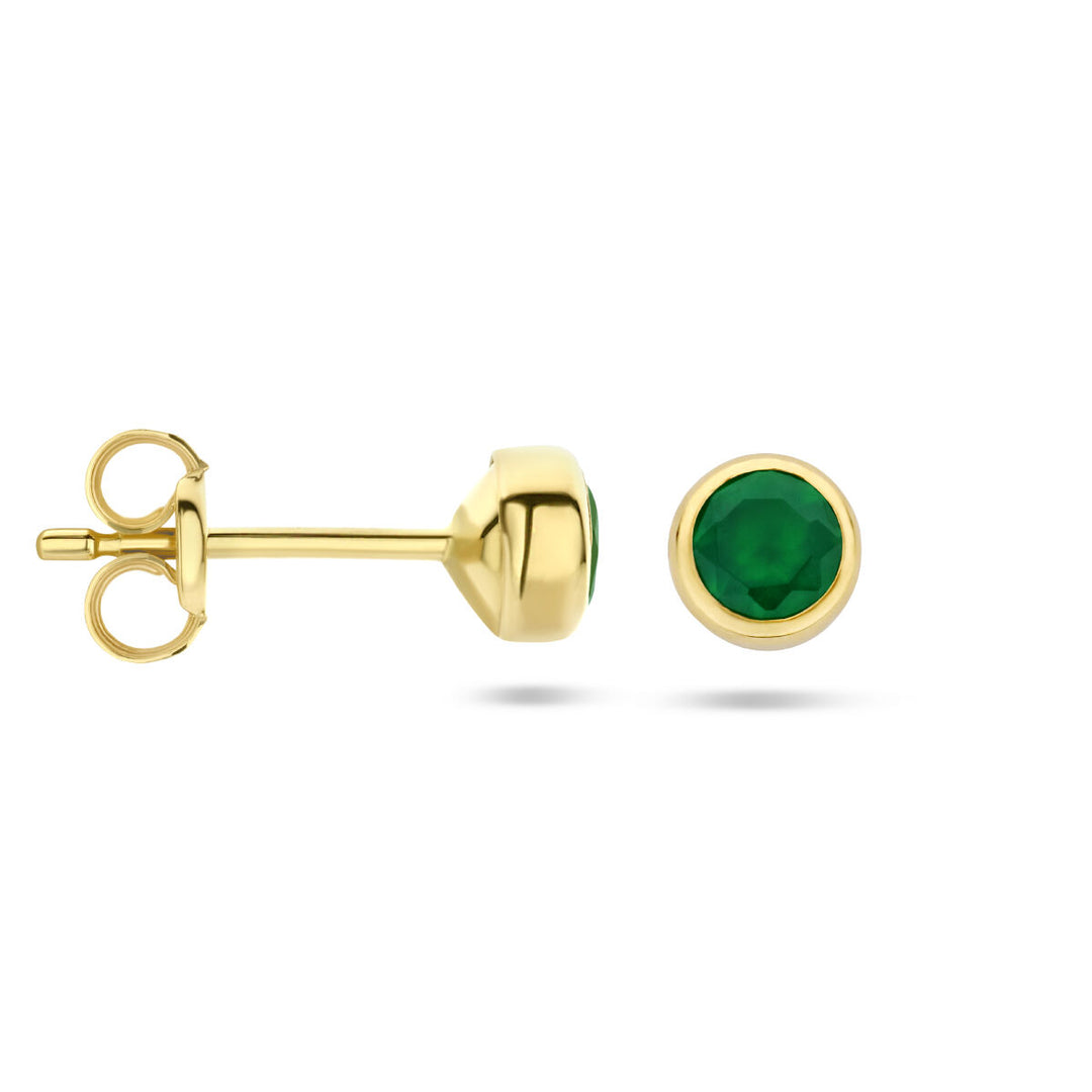 oorknoppen groen agaat 14K geelgoud