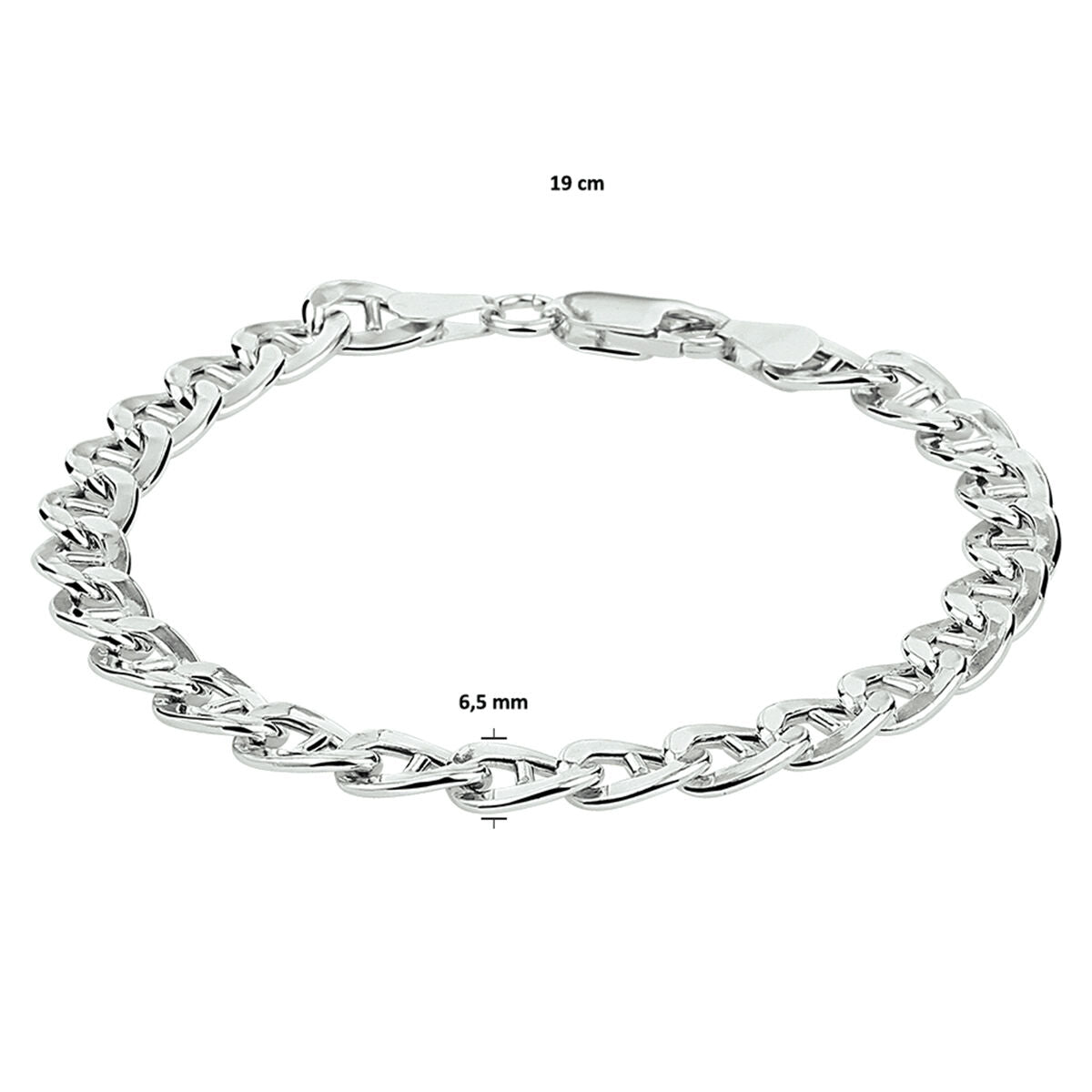 armband anker 6,5 mm 19 cm zilver gerhodineerd