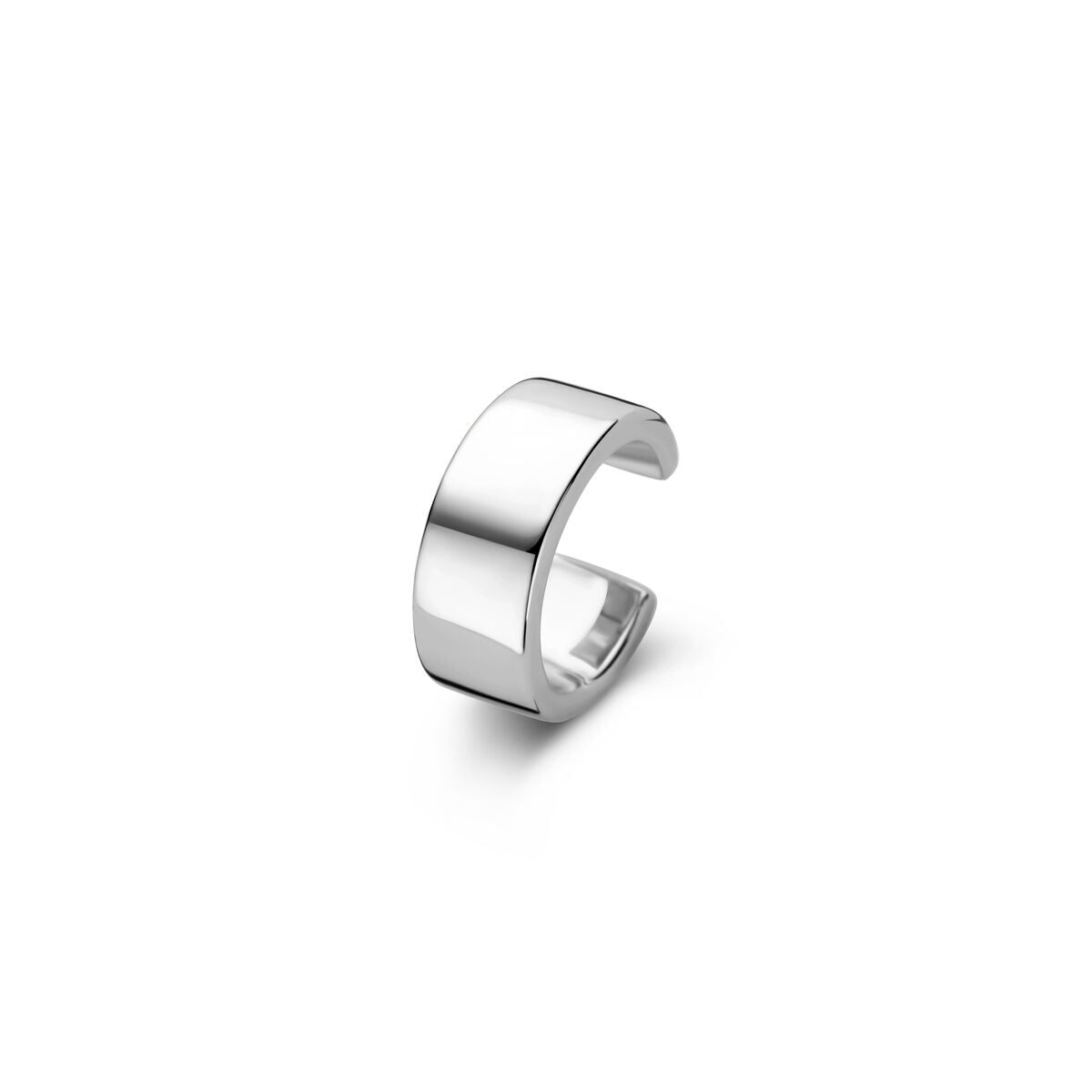 Srebrny ear cuff z rodowanego srebra 925, o prostym, gładkim kształcie.
