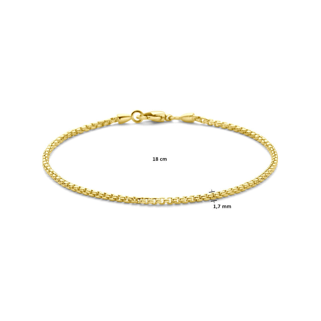De Gouden armband dames venetiaans bol 14K van Van der Kooij Collectie heeft een 18 cm lange, 1,7 mm brede Venetiaanse schakel met karabijnsluiting en wordt prachtig gepresenteerd op een witte achtergrond.