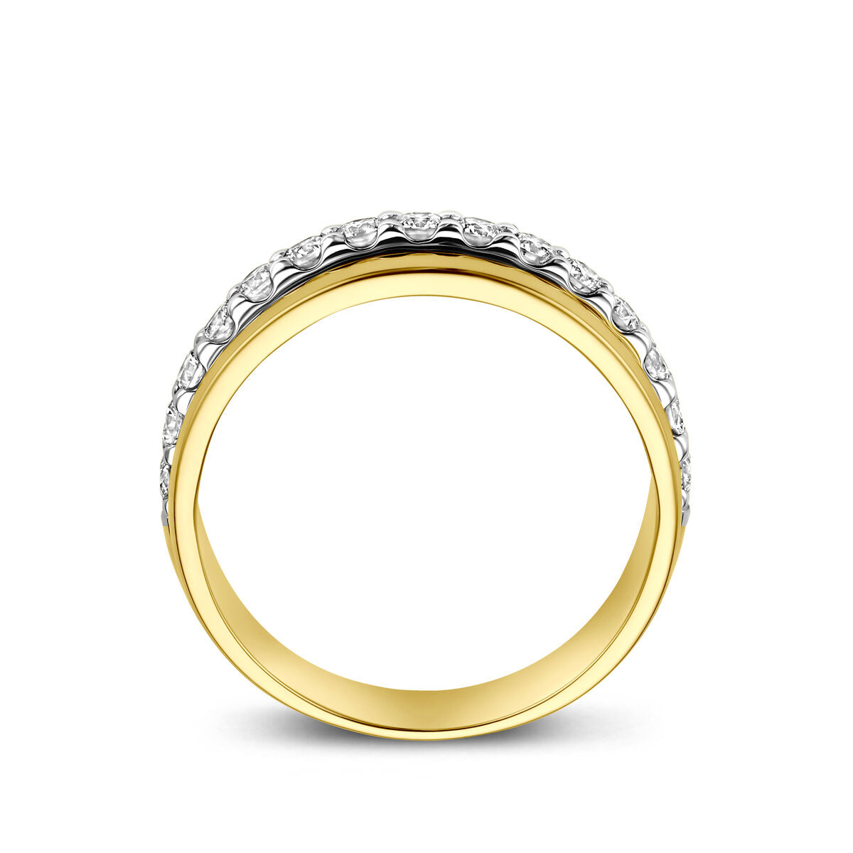 14k Bicolor pierścionek damski z diamentem – żółte i białe złoto