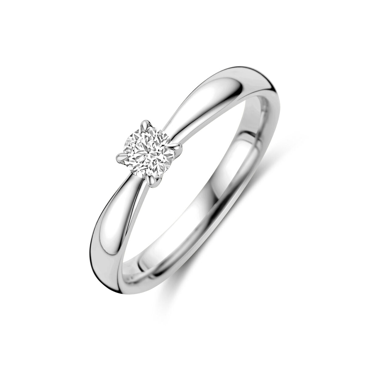 Srebrny pierścionek z diamentem 0,25 ct, z 14K białego złota, z delikatnym, falistym wzorem.