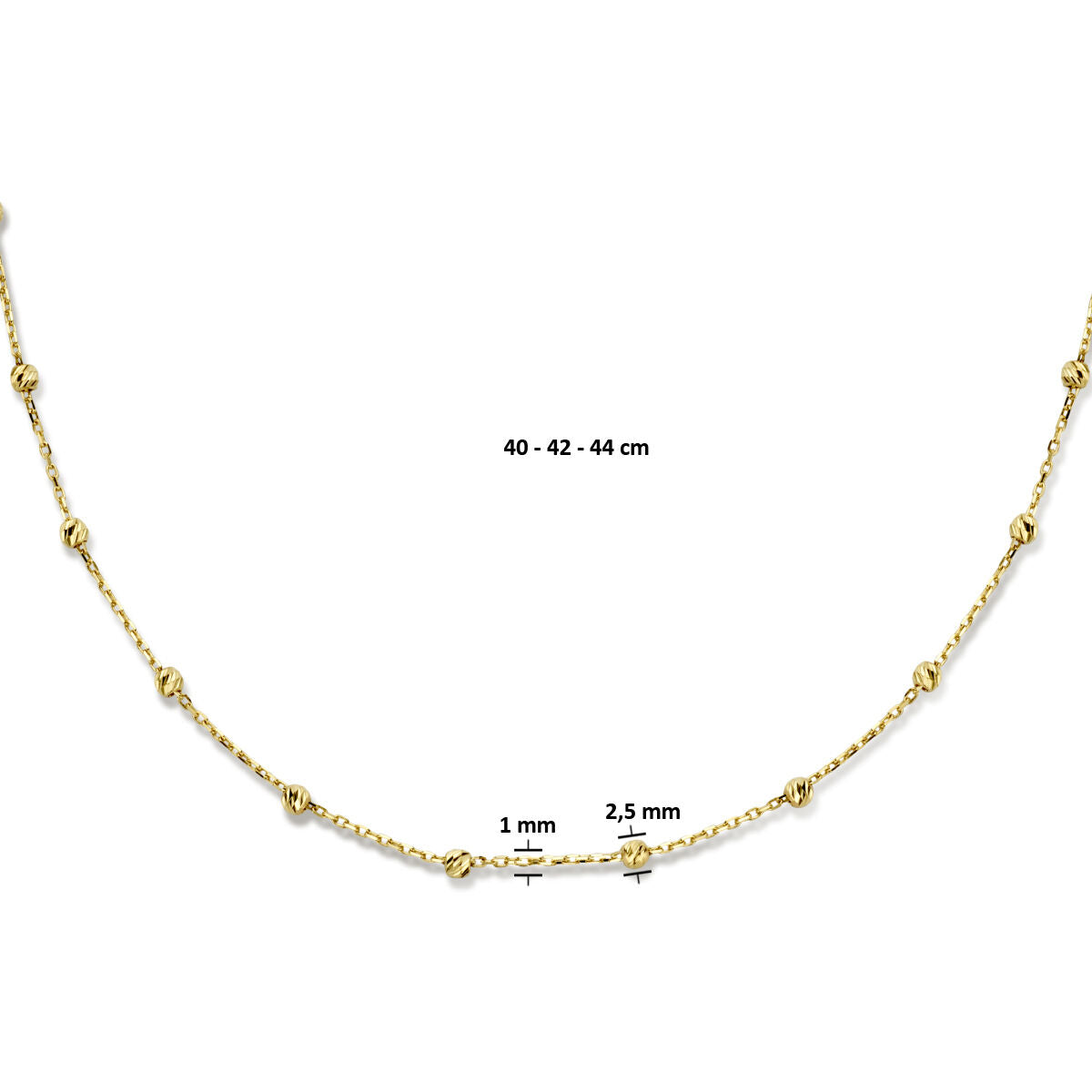 naszyjnik kuleczki z diamentowanym wykończeniem 2,5 mm 40 - 42 - 44 cm 14K żółte złoto