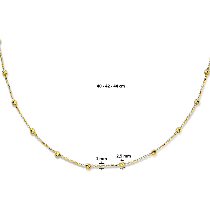 collier bolletjes gediamanteerd 2,5 mm  40 - 42 - 44 cm 14K geelgoud