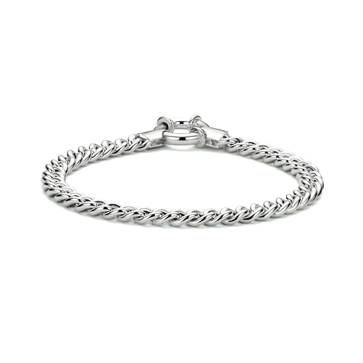 srebrna bransoletka gourmette 5,8 mm 19 cm z dużym zapięciem sprężynowym, pokryta rhodium