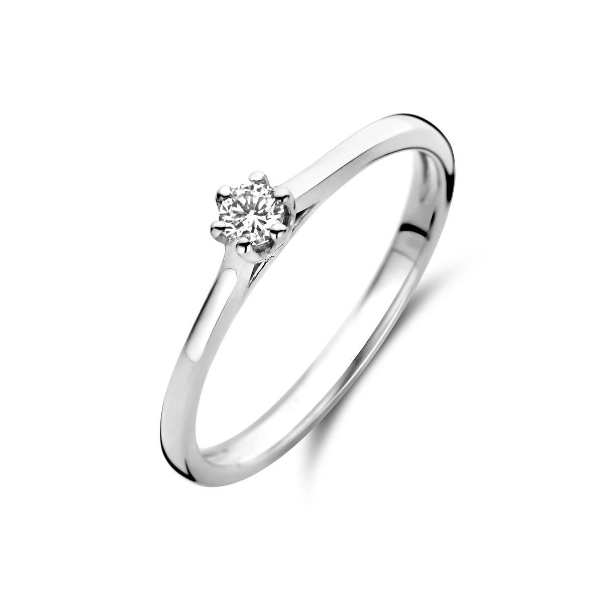 Srebrny pierścionek z diamentem 0,10 ct w oprawie z 14K białego złota.