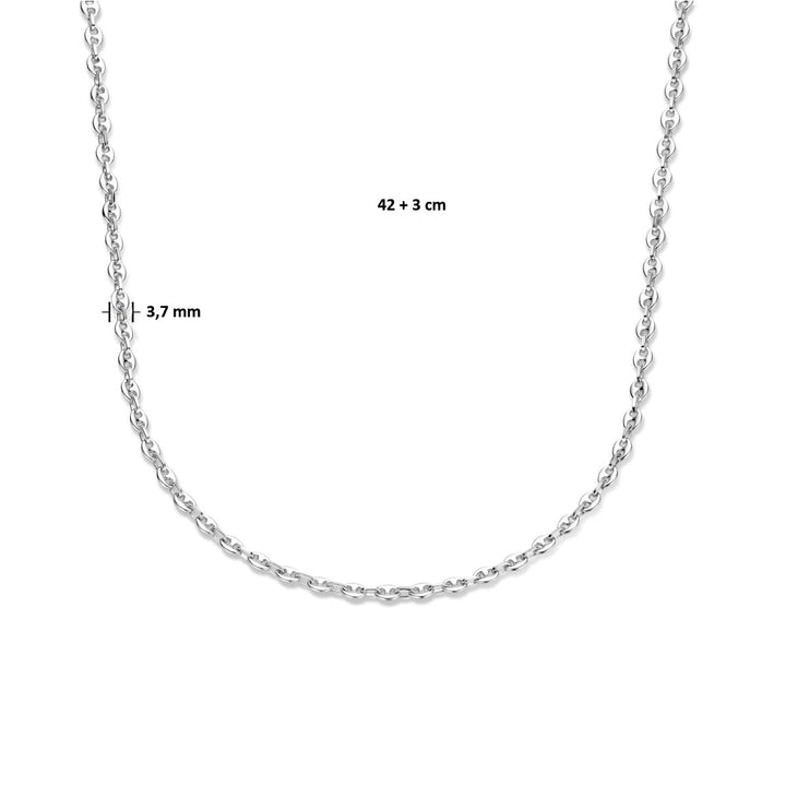 collier koffieboon 3,7 mm 42 + 3 cm zilver gerhodineerd