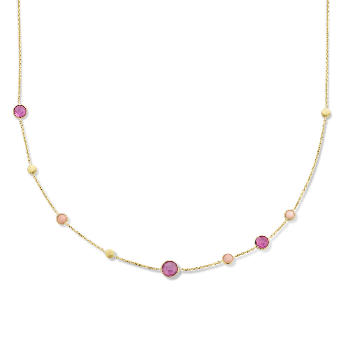 naszyjnik rubin, opal i kółka 41 - 43 - 45 cm 14K żółte złoto