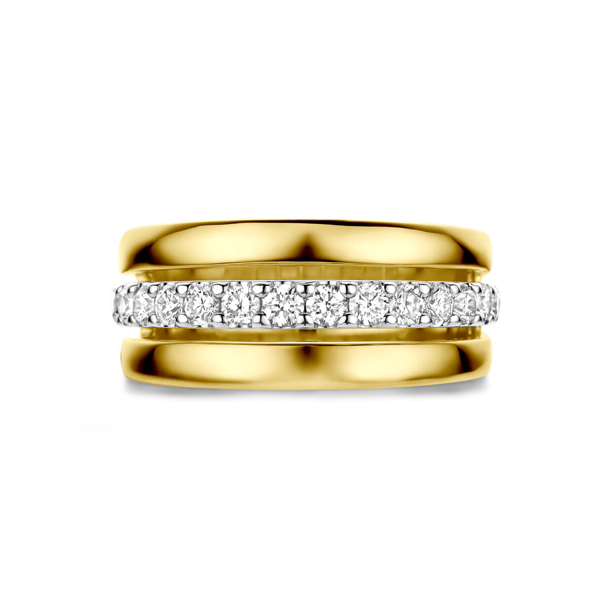 14k Bicolor pierścionek damski z diamentem – żółte i białe złoto