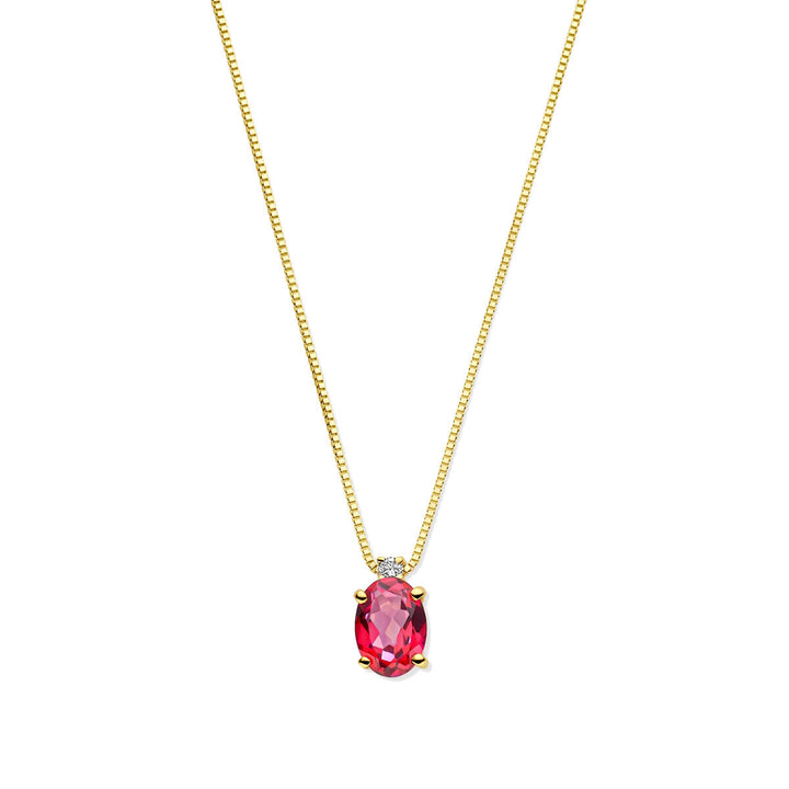 Gouden dames ketting roze topaas en diamant 14K