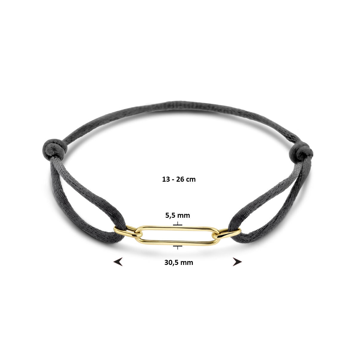 bransoletka satynowa 13 - 26 cm 14K złoto z gumą/nylonem/skórą