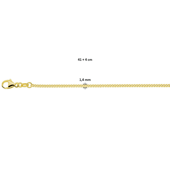 collier gourmette 4-zijdes geslepen 1,4 mm 41 + 4 cm 3 micron zilver verguld (geel)