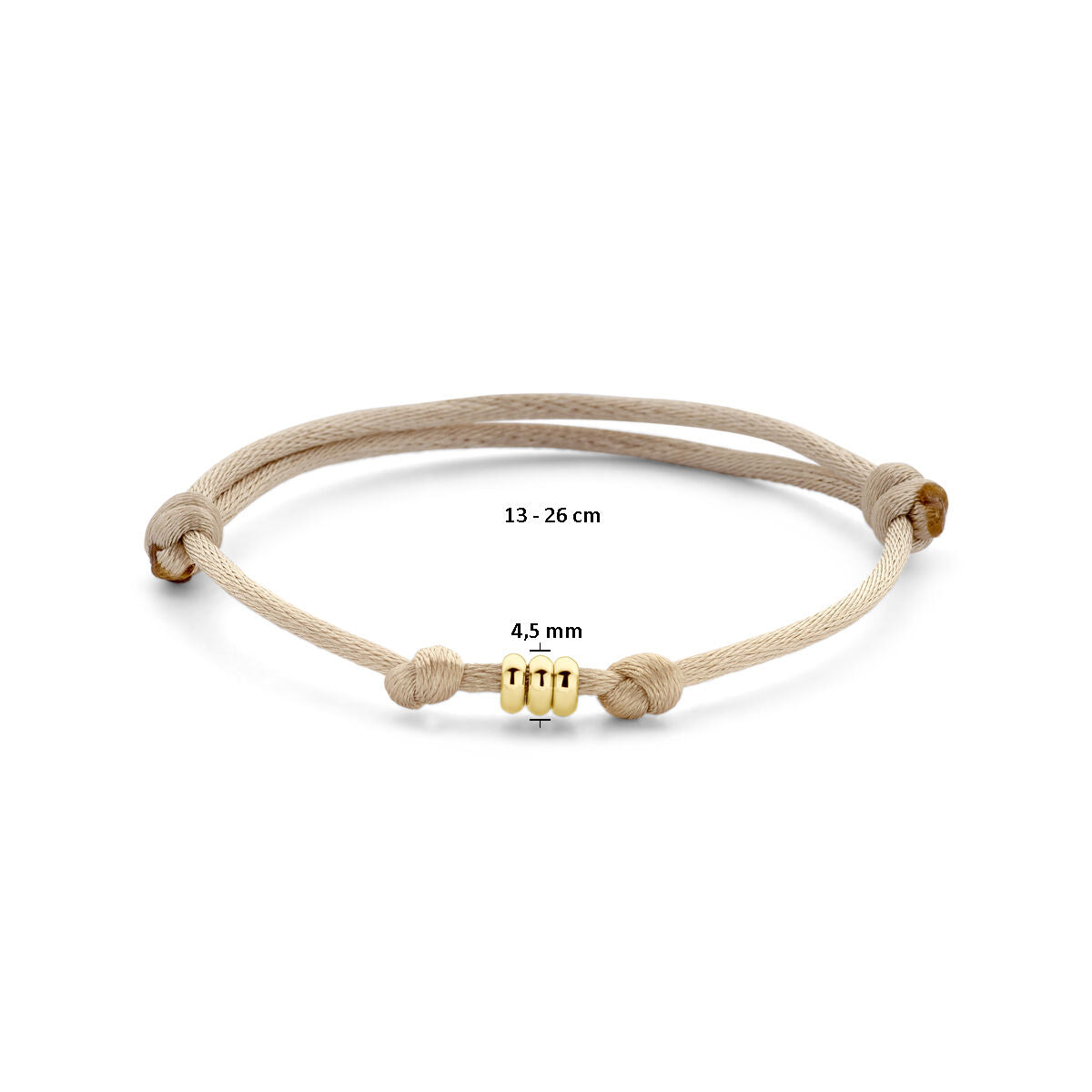 bransoletka satynowa beżowa 13 - 26 cm 14K złoto z gumy/nylonu/skóry