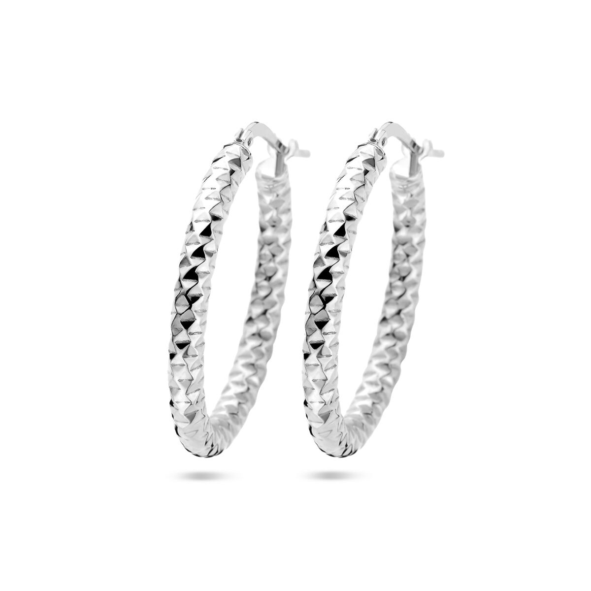 Kolczyki koła 3,0 mm, okrągłe, zdobione diamentowaniem, srebrne, rhodowane.