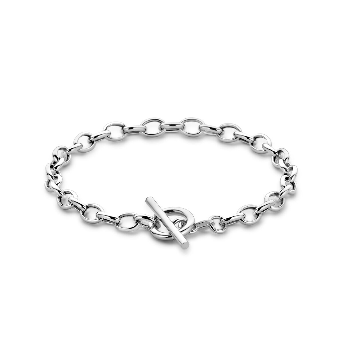 srebrna bransoletka o szerokości 5 mm z ogniwami i zapięciem typu kapittelslot, gerhodinowana, długość 18,5 cm.