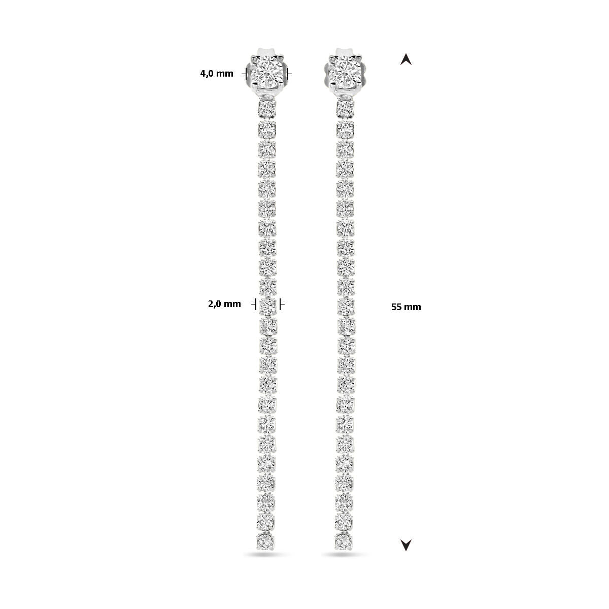 kolczyki cyrkonia 55 mm srebro rodowane