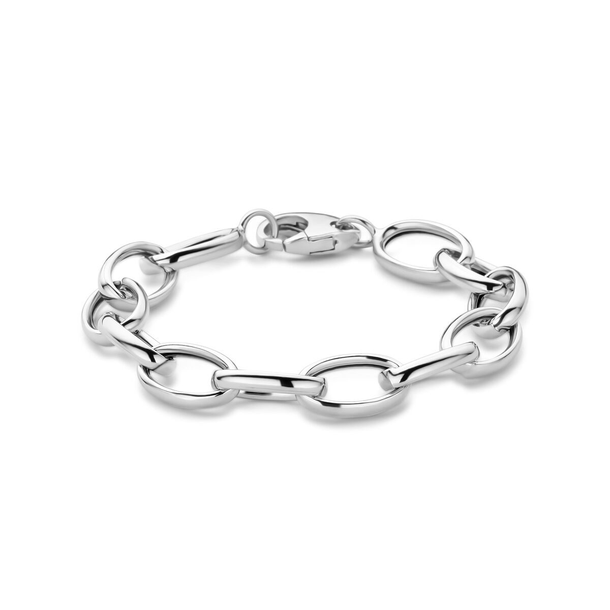 srebrna bransoletka z ogniwami w kształcie ankrów, długość 17 cm, szerokość 10 mm, wykończenie rodowane