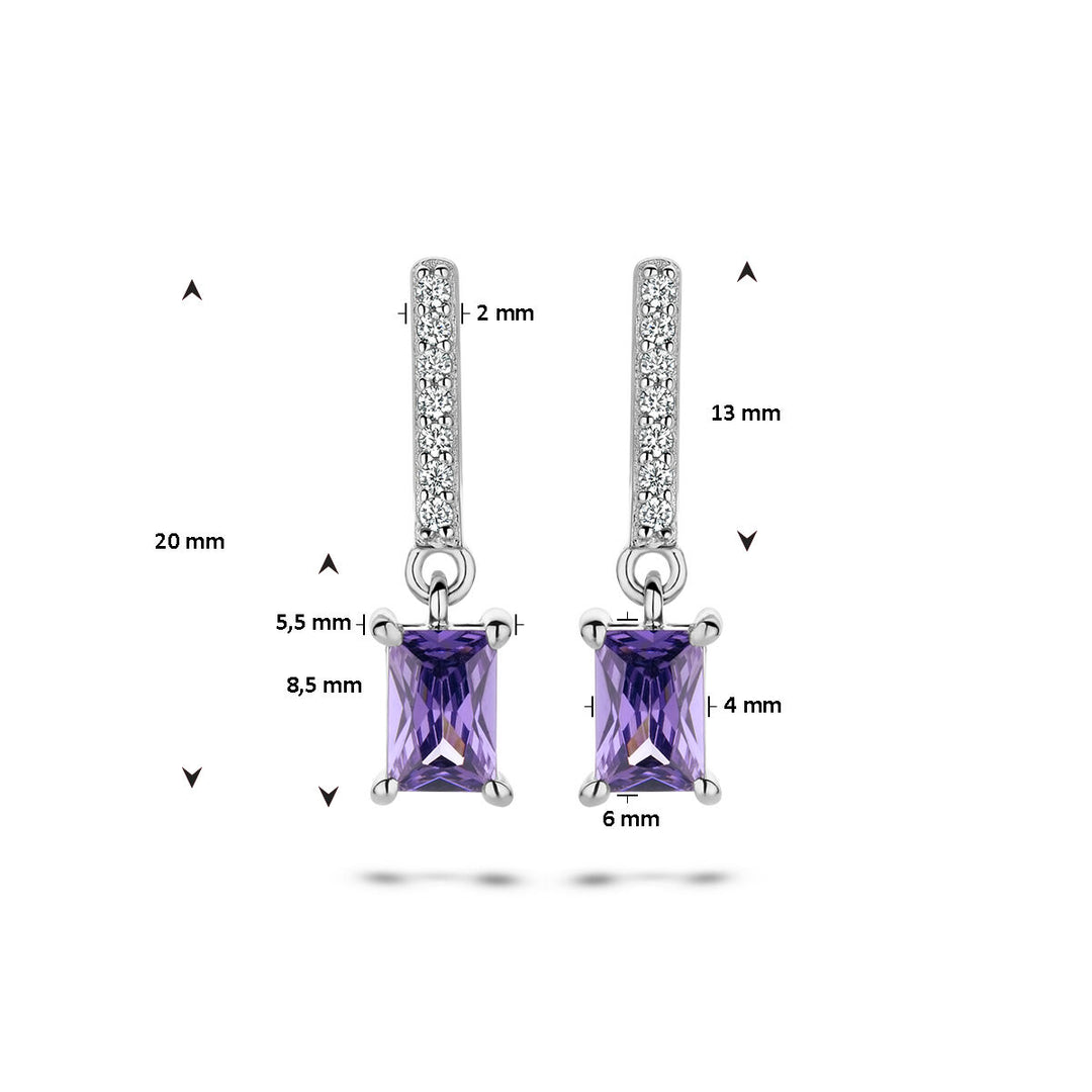 oorhangers amethistkleurig en wit zirkonia zilver gerhodineerd