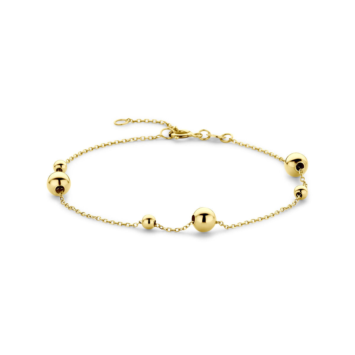 Bransoletka z kulkami z 14K żółtego złota o długości 16,5 - 18,5 cm.