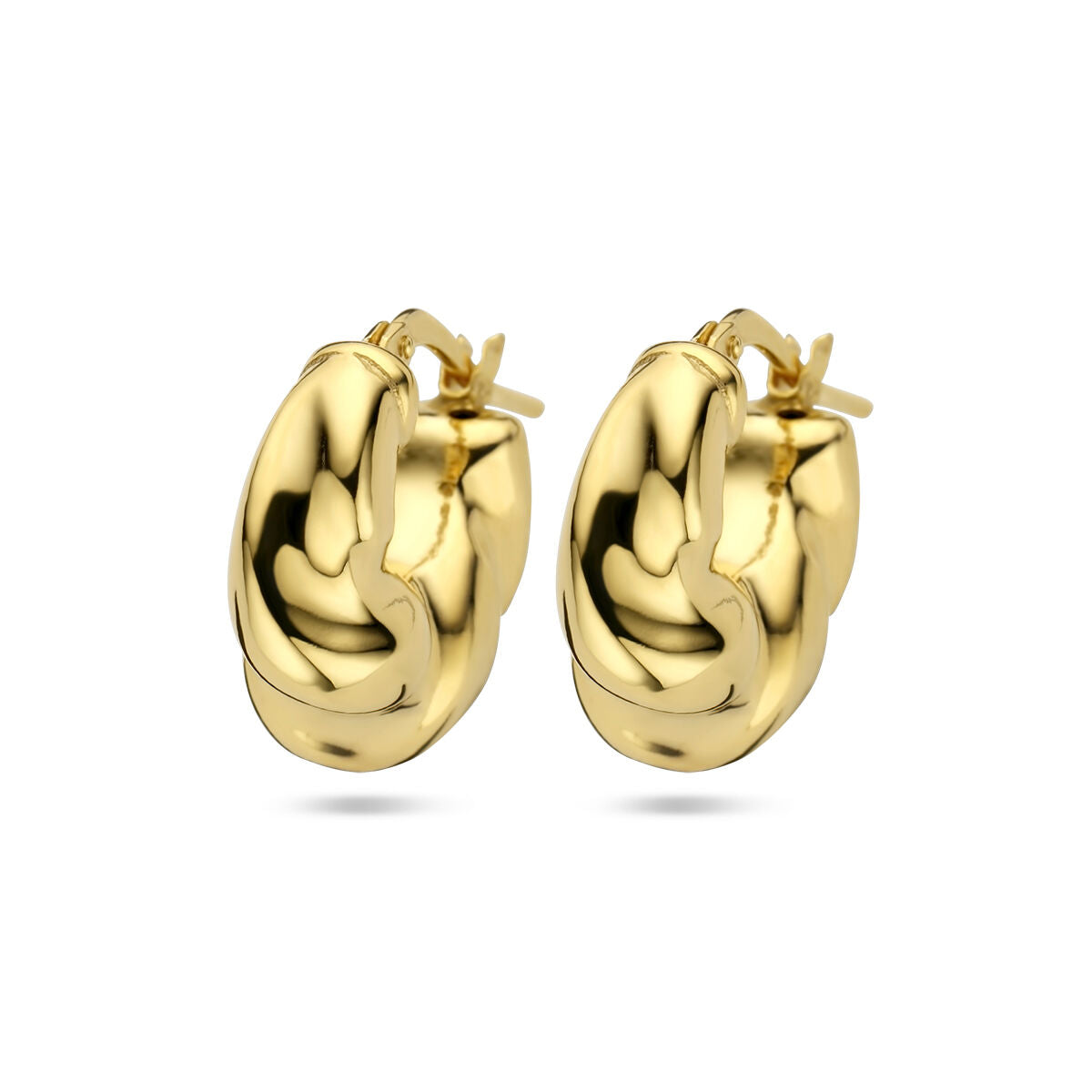 Gouden oorringen van 1 micron zilver met een glanzende, gebogen afwerking.