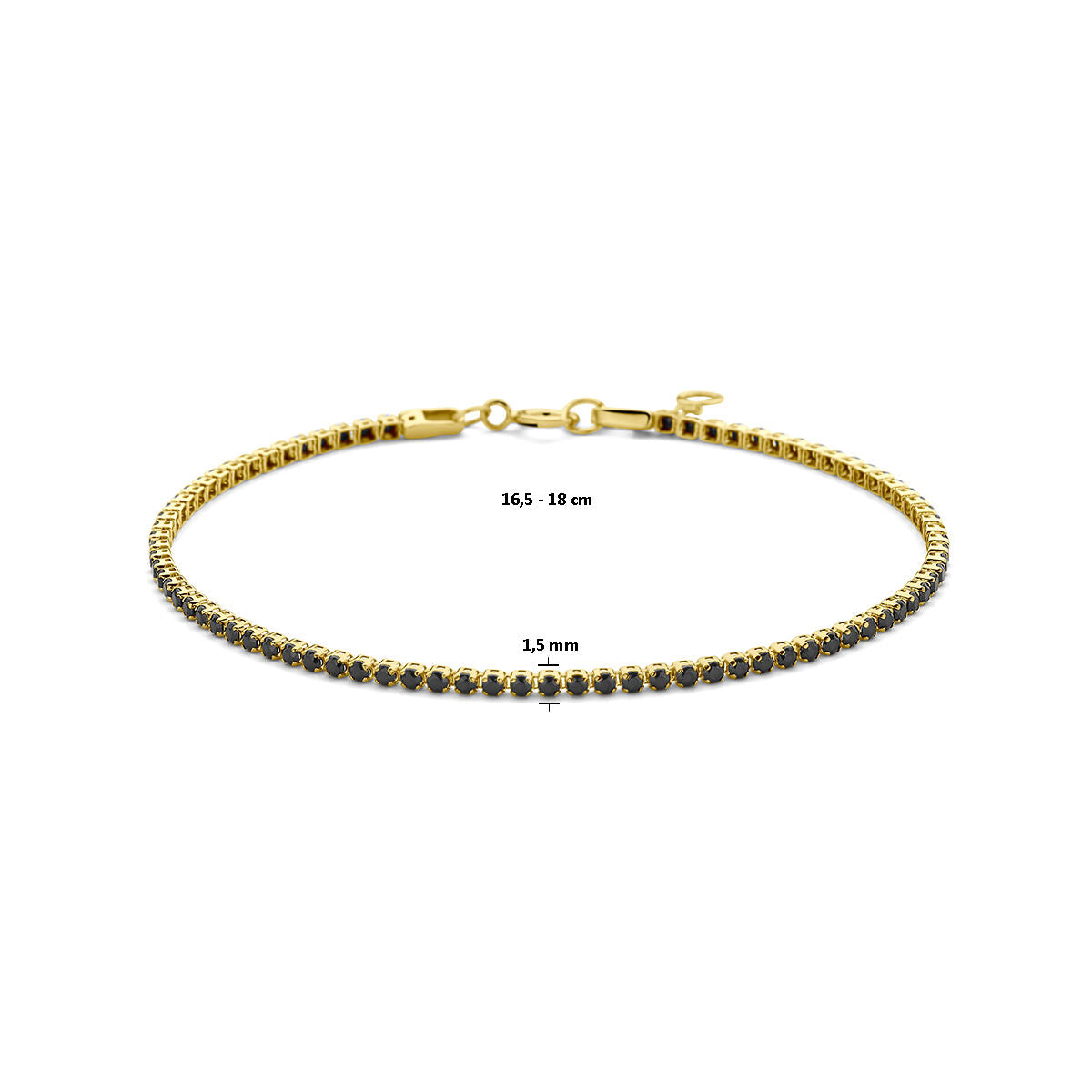 tenisowa bransoletka czarny spinel 1,5 mm 16,5 - 18 cm 14K żółte złoto