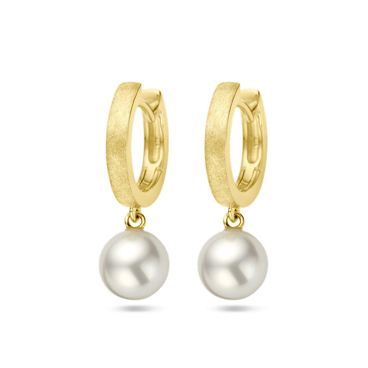klapoorringen parel gescratcht 14K geelgoud