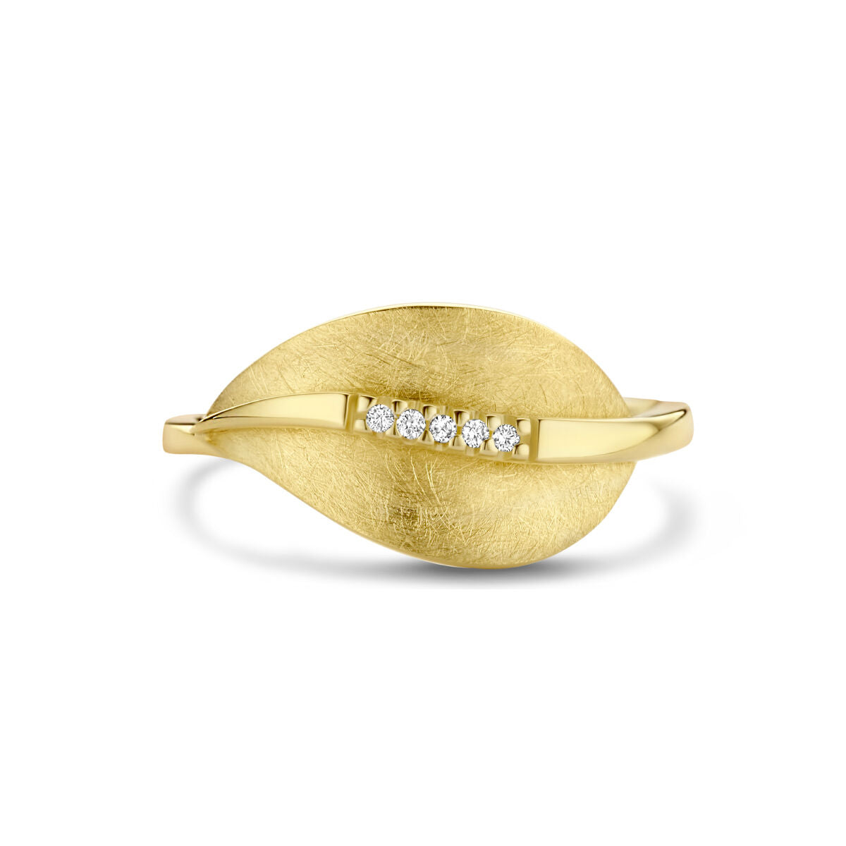 pierścionek liść zarysowany diament 0.025ct h si 14K żółte złoto